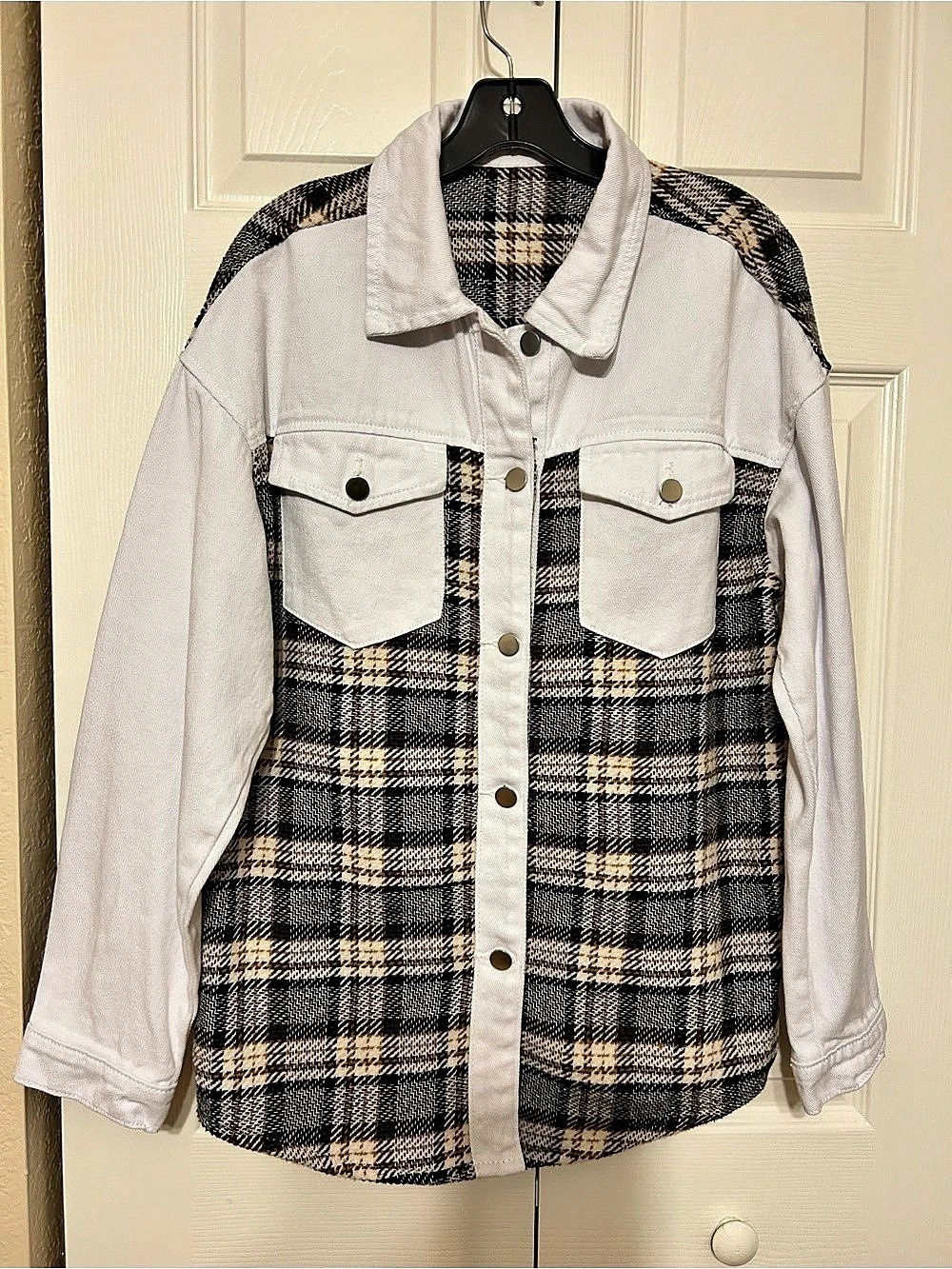 Plaid and White Denim Cotton Shirt Size Small